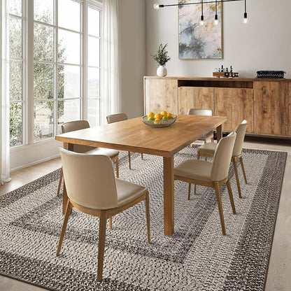 Imitation Braided Collection-Print 10x13 Area Rug for Living Room Large Washable Rug Non-Slip Non-Shedding Stain Resistant Thin Foldable Floor Cover Carpet for Bedroom Dining Room Classroom