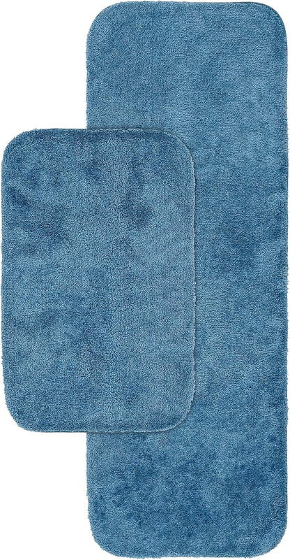 Garland Rug Traditional Nylon Washable Basin Blue 2 Bath Rugs (21" X 34", 22" X 60") - Soft, Absorbent, and Stylish for Your Bathroom