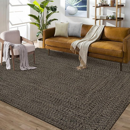 Printed Washable Rugs 10x13 Area Rug for Living Room Modern Bedroom Rug Print Braided Soft Large Area Rug Non Slip Throw Rugs Stain Resistant Carpet for Nursery Dining Room 10'x13' Black/Brown