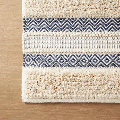 INK+IVY Asher Non-Slip Bath Rug Absorbent Quick Dry Striped, 22 x 58, Navy | Soft Pile, Machine Washable, Striped Pattern, Boho, OEKO-TEX Certified, Hand-Woven Texture, for Bathroom, Shower Room