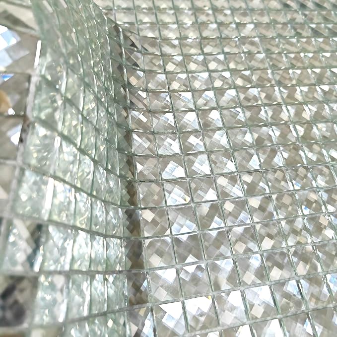 Mirror Tiles Silver Bathroom Wall Sheets Crystal Diamond Mosaic Tile Backsplash Kitchen Bevel Glass Subway Home Improvement Materials [Pack of 11PCS(12x12x0.16 Inches/Each)]