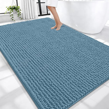 OLANLY Thick Chenille Large Bathroom Rugs Mats 70x46, Airy Blue | Soft Absorbent Bath Rugs, Rubber Backing, Machine Wash Dry, Bath Mats for Bathroom, Tub and Shower, Home Decor Accessories