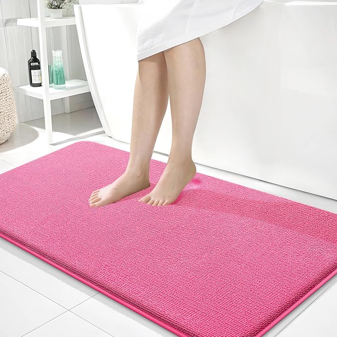 OLANLY Memory Foam Bathroom Runner Rugs 44x24, Absorbent Long Mat, Hot Pink | Soft Quick Dry Bath Rugs, Non-Slip Carpet, Machine Washable Mat for Bathroom Floor, Tub and Shower, Home Decor Accessories