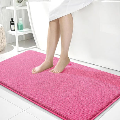 OLANLY Memory Foam Bathroom Runner Rugs 44x24, Absorbent Long Mat, Hot Pink | Soft Quick Dry Bath Rugs, Non-Slip Carpet, Machine Washable Mat for Bathroom Floor, Tub and Shower, Home Decor Accessories