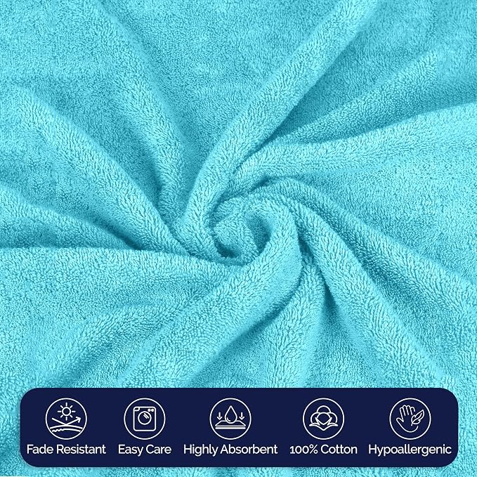 Elegant Comfort Premium Turkish Cotton 6 Pack Washcloths Set - 13 x 13 inch, Luxurious Hotel Spa Quality 100% Turkish Cotton 6PC Washcloth Set - Highly Absorbent - Soft Bathroom Towels, Aqua