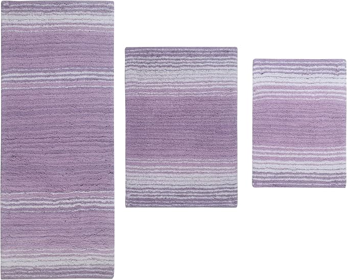 Home Weavers 100% Cotton Gradiation Collection Bathroom Décor | Washable Rug | Bathroom Mat | Kitchen Mat | Bathroom Rug Set | Bath Mat Set | Bath Floor Mat Non Slip, 3 Piece Set with Runner, Purple