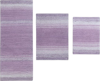 Home Weavers 100% Cotton Gradiation Collection Bathroom Décor | Washable Rug | Bathroom Mat | Kitchen Mat | Bathroom Rug Set | Bath Mat Set | Bath Floor Mat Non Slip, 3 Piece Set with Runner, Purple