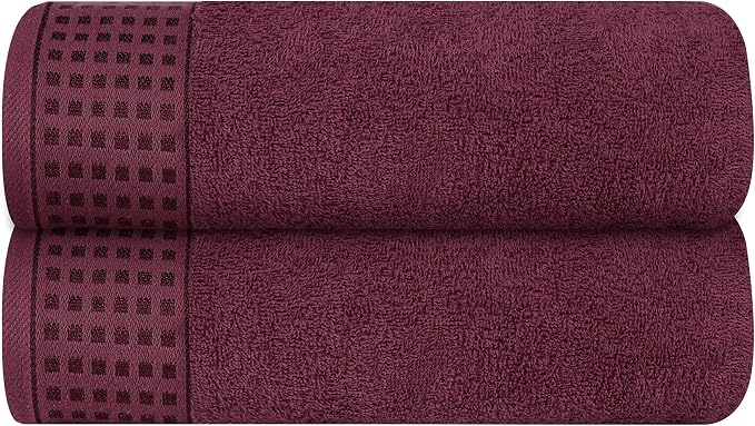 GLAMBURG 100% Cotton 2 Pack Oversized Bath Towel Set 28x55 Inches, Ultra Soft Highly Absorbant Compact Quickdry & Lightweight Large Bath Towels, Ideal for Gym Travel Camp Pool - Burgundy