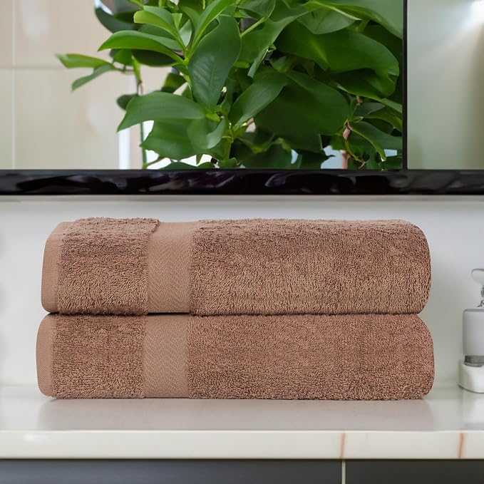 SUPERIOR 2-Piece Cotton Bath Sheet Set, Large Towels for Body, Quick Dry, Bathroom Essentials, Guest/Master Bath, Shower, Home Accessories, Apartment, Airbnb, Franklin Collection, Latte