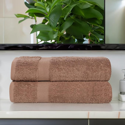 SUPERIOR 2-Piece Cotton Bath Sheet Set, Large Towels for Body, Quick Dry, Bathroom Essentials, Guest/Master Bath, Shower, Home Accessories, Apartment, Airbnb, Franklin Collection, Latte