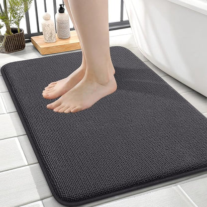 OLANLY Memory Foam Small Bathroom Rugs 24x16, Absorbent Bath Mat, Dark Grey | Soft Quick Dry Bath Rugs, Non-Slip Carpet, Machine Washable Mat for Bathroom Floor, Tub and Shower, Home Decor Accessories
