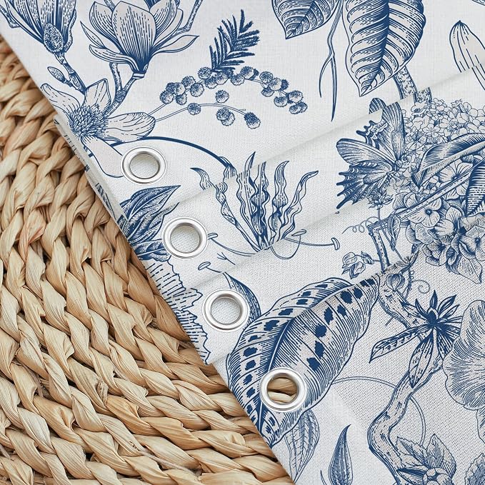 MUGINYU Boho Blue Floral Cotton Shower Curtain for Bathroom - Rustic Farmhouse cottagecore Print Pattern Botanical Boho Shower Curtain Set Aesthetic Chinoiserie Vintage Bathroom Decor