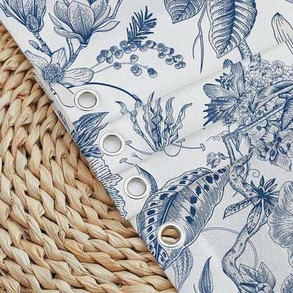 MUGINYU Boho Blue Floral Cotton Shower Curtain for Bathroom - Rustic Farmhouse cottagecore Print Pattern Botanical Boho Shower Curtain Set Aesthetic Chinoiserie Vintage Bathroom Decor