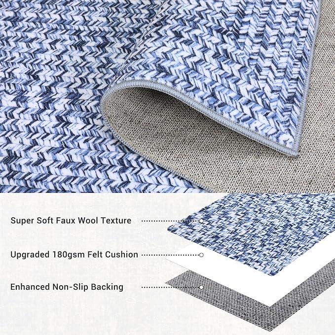 Printed Washable Runner Rug 2x10 Non Slip Bathroom Rugs Modern Soft Bedroom Rug Farmhouse Kitchen Runner Stain Resistant Carpet for Hallway Entryway Rugs 2'x10' Light Blue