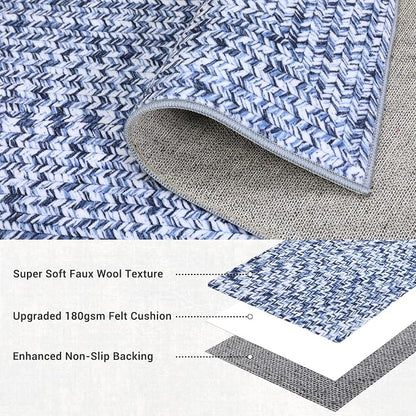 Printed Washable Runner Rug 2x10 Non Slip Bathroom Rugs Modern Soft Bedroom Rug Farmhouse Kitchen Runner Stain Resistant Carpet for Hallway Entryway Rugs 2'x10' Light Blue