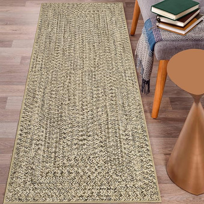 Printed Washable Runner Rug 2x8 Runners for Hallways Braided Pattern Non Slip Bath Mat Modern Soft Bedroom Rug Farmhouse Kitchen Rugs Entryway Rugs Stain Resistant Carpet 2'x8' Natural