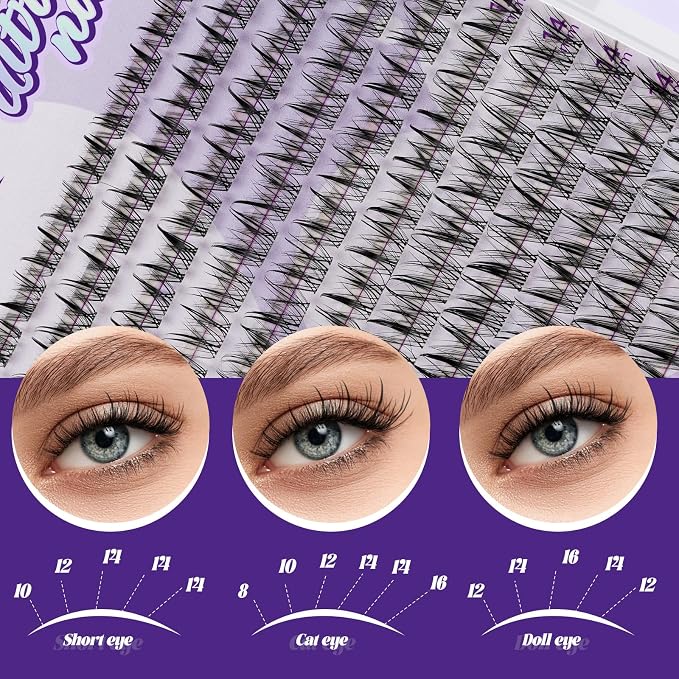 B&Q Wispy Lash Clusters Kit, Natural 04, Individual False Eyelashes Extension Set, Undetectable Natural Look for Effortless Day-to-Night Beauty, from Office Elegance to Date Night Glamour(8-16mix)