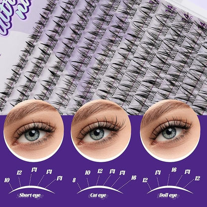 B&Q Wispy Lash Clusters Kit, Natural 04, Individual False Eyelashes Extension Set, Undetectable Natural Look for Effortless Day-to-Night Beauty, from Office Elegance to Date Night Glamour(8-16mix)