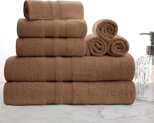 Superior Ultra-Soft 8-Piece Cotton Towel Set, Includes 2 Bath Towels, 2 Hand Towels, and 4 Washcloths, Daily Use Towels for Home, Bathroom, Guest Bath Room, Essential Quick Dry - Chocolate