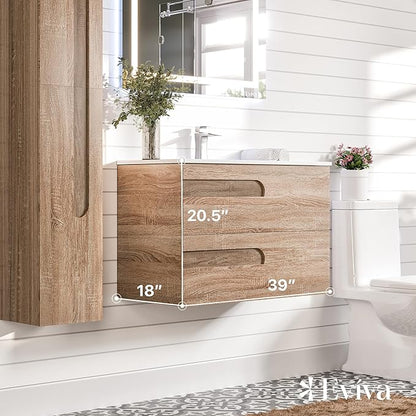 Eviva Joy 40 in. Maple Wall MountSingle Sink Bath Vanity with Porcelain Top and Integrated Sink
