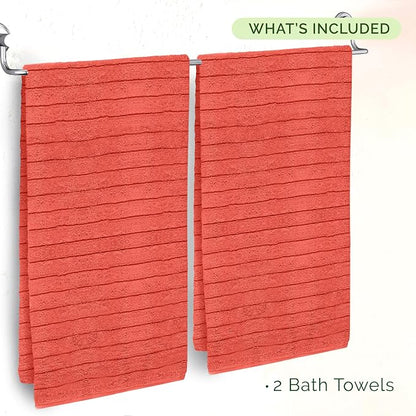 Elegant Comfort 100% Turkish Cotton Corduroy Ribbed Luxury Soft 2 Pack Bath Towels 27 x 54 Inch - Ultra Plush, Absorbent, Quick Dry, Hotel Spa Quality Towels for Bathroom Essentials, Coral