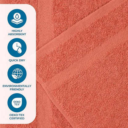 Superior 12-Piece Cotton Assorted Towel Set, Includes 6 Face Towel, 4 Hand, and 2 Bath Towels, Home, Bathroom, Guest Bath Essentials, Quick Dry, Absorbent, Franklin Collection - Coral