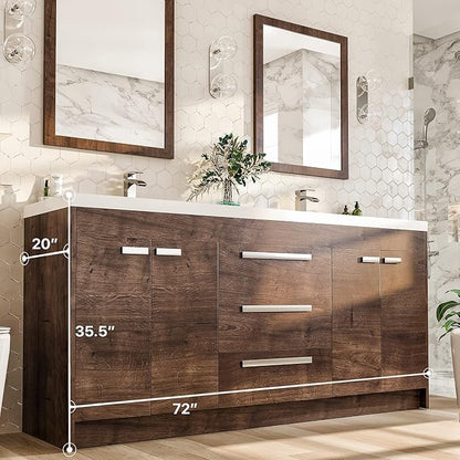Eviva Lugano 72 in. Rosewood Double Sink Bath Vanity with Acrylic Top and Integrated Sinks