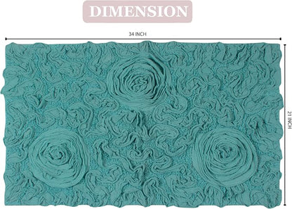 Home Weavers Bell Flower Collection 100% Cotton Tufted Bath Rugs, Extra Soft and Absorbent Bath Rugs, Non-Slip Bath Mats, Machine Washable, Bathroom Bath Mats for Floor, 21"x34" Rectangle, Turquoise