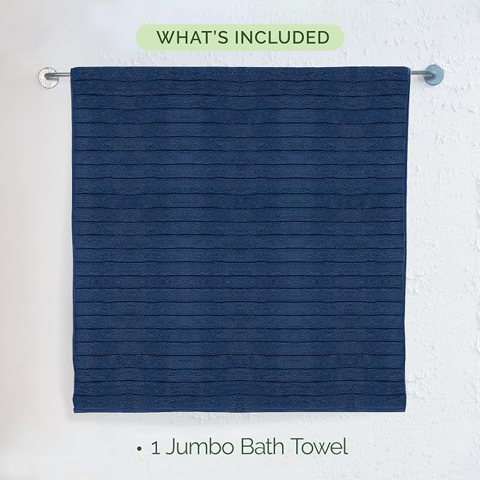 Elegant Comfort 100% Turkish Cotton Corduroy Ribbed Luxury Jumbo Bath Towel Ultra Soft - 35 x 70 Inch - Luxury Spa Premium Hotel Quality Highly Absorbent and Quick Dry Large Bath Towel, Navy