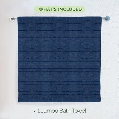 Elegant Comfort 100% Turkish Cotton Corduroy Ribbed Luxury Jumbo Bath Towel Ultra Soft - 35 x 70 Inch - Luxury Spa Premium Hotel Quality Highly Absorbent and Quick Dry Large Bath Towel, Navy