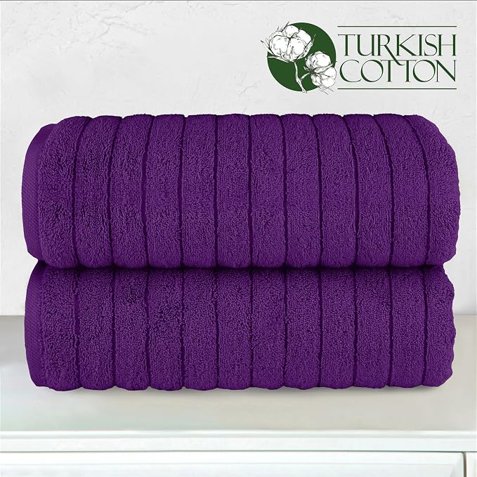 Elegant Comfort 100% Turkish Cotton Corduroy Ribbed Luxury Soft 2 Pack Bath Towels 27 x 54 Inch - Ultra Plush, Absorbent, Quick Dry, Hotel Spa Quality Towels for Bathroom Essentials, Purple