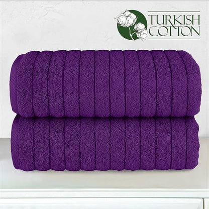 Elegant Comfort 100% Turkish Cotton Corduroy Ribbed Luxury Soft 2 Pack Bath Towels 27 x 54 Inch - Ultra Plush, Absorbent, Quick Dry, Hotel Spa Quality Towels for Bathroom Essentials, Purple