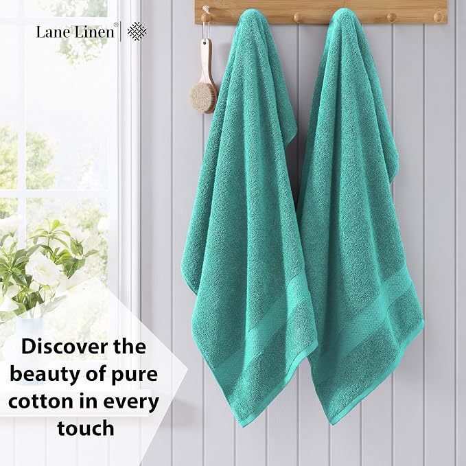 LANE LINEN Bathroom Towels Set (4 Pack)- 100% Cotton Luxury Bath Towels for Bathroom, Soft Shower Towels, Quick Dry Turkish Bath Towels, Super Absorbent Hotel Quality Bath Towel Set (28"x 54")- Teal | Set Of Towels - Dobby Border Accent, OEKO-TEX Certi...