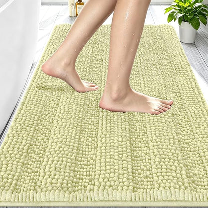 Smiry Thick Chenille Bathroom Rugs 30x20, Soft Absorbent Bath Mat, Vanilla | Quick‑Dry & Machine Washable, Non‑Slip Bath Carpet, Striped Bath Rugs for Tub & Shower, Modern Home Decor Accessories
