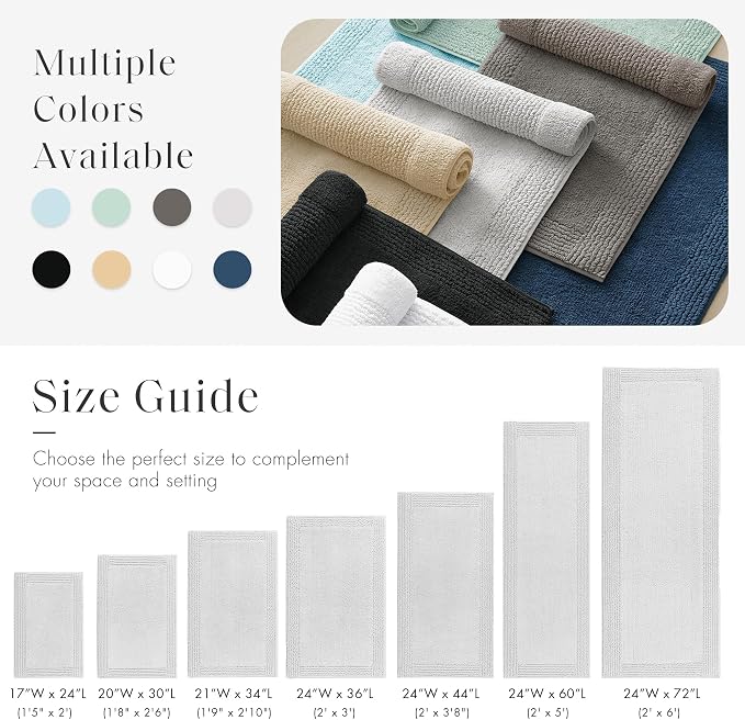 Madison Park Splendor Reversible 100% Cotton Bath Runner, 24 x 60, Grey | Tufted Bathroom Rug, 3000 GSM, Hotel Quality, Luxurious Plush, Medium Pile, Absorbent, Quick Dry, OEKO-TEX, Shower Room Décor