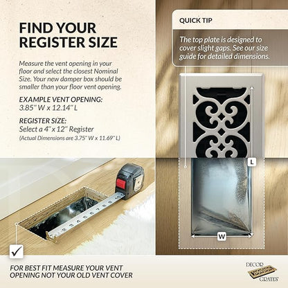 Decor Grates SPH412-NKL Floor Register, 4x12, Brushed Nickel Finish