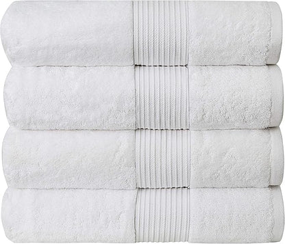 Luxury Oversized Bath Towels | 650 GSM, 34" x 56" | Hotel Quality, Soft & Highly Absorbent | Quick Dry, Thick, Combed Cotton Bathroom Towels | White - 4 Pack