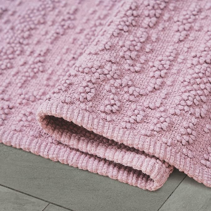 French Connection Nellore Bath Rugs, Woven and Beaded Bath Mats, Durable and Thick Bath Mats for Bathroom and Shower Rugs, 17" x 28", Light Purple