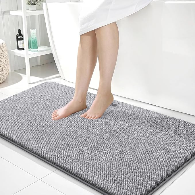 OLANLY Memory Foam Bathroom Runner Rug 44x24, Absorbent Long Bath Mat, Grey | Soft Quick Dry Bath Rugs, Non-Slip Carpet, Machine Washable Mat for Bathroom Floor, Tub and Shower, Home Decor Accessories