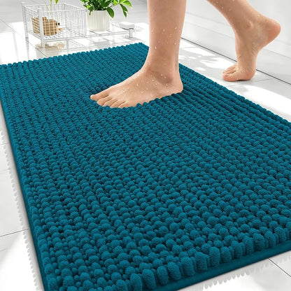 OLANLY Thick Chenille Absorbent Bathroom Rugs Mat 34x21, Peacock Blue | Soft Bath Rugs, Rubber Backing, Machine Wash Dry, Bath Mats for Bathroom, Tub and Shower, Home Decor Accessories