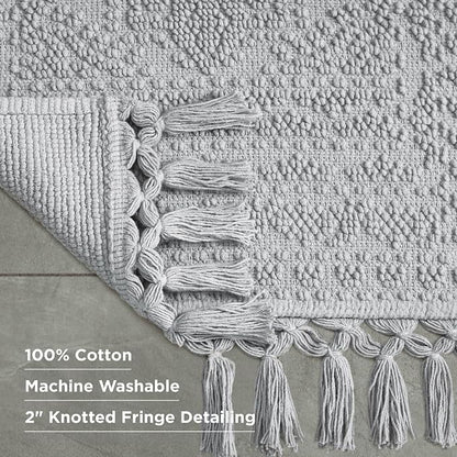 French Connection Nellore Bath Rugs, Woven and Beaded Bath Mats, Durable and Thick Bath Mats for Bathroom and Shower Rugs, 20" x 38", Light Grey