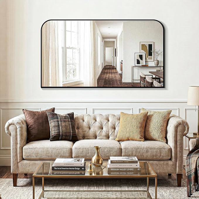 Black Bathroom Vanity Mirror 55x30 Inch, Metal Framed | HD Tempered Glass, Bathroom Mirror for over Sink, Living Room, Bedroom, Entryway, Mantel, Fireplace, Wall Mounted