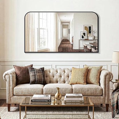 Black Bathroom Vanity Mirror 55x30 Inch, Metal Framed | HD Tempered Glass, Bathroom Mirror for over Sink, Living Room, Bedroom, Entryway, Mantel, Fireplace, Wall Mounted