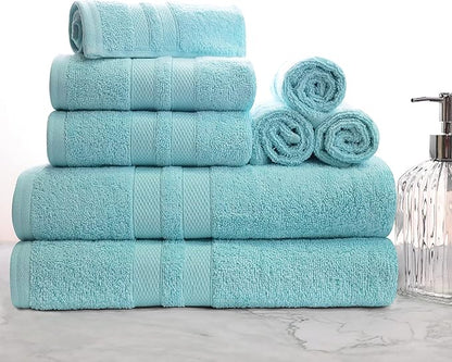 Superior Ultra-Soft 8-Piece Cotton Towel Set, Includes 2 Bath Towels, 2 Hand Towels, and 4 Washcloths, Daily Use Towels for Home, Bathroom, Guest Bath Room, Essential Quick Dry - Cyan