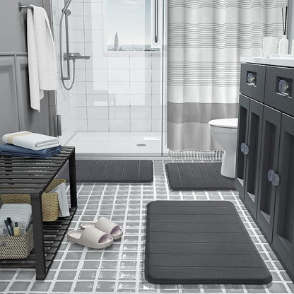 Yimobra Memory Foam Bath Mat, Super Soft Absorbent Bathroom Rug Non Slip 31.5x20 Inch, Quick Dry, Machine Washable Floor Carpet for Tub Shower, Home Decor Accessories, Dark Gray