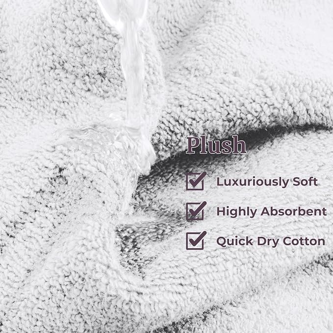 Lavish Home Bathroom Towels Set, Bathroom Accessories, White, Set of 6 | Includes 2 Bath Sheets, 2 Hand Towels, and 2 Wash Cloths, Soft 525 GSM 100% Cotton Set for Shower, Gym, Dorm, and Spa