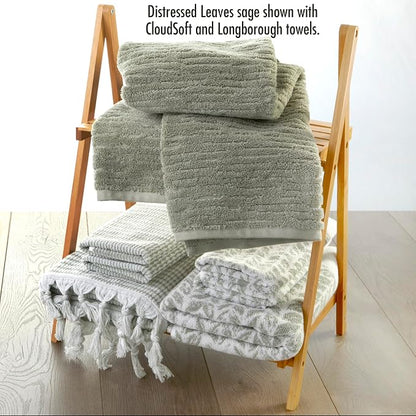SKL Home Distressed Leaves Bath Towel, 100% Turkish Cotton, Sage | 600 GSM weight. Spa-level quality. Soft, & absorbent, reversible jacquard.