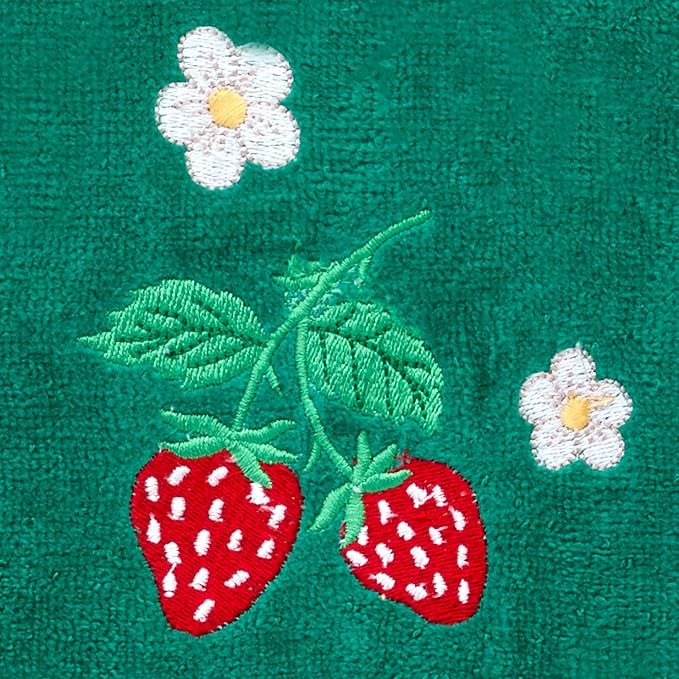 SKL Home Strawberry Vine Hand Towel Set-2pc, 100% Cotton, Green | Soft & decorative velour with embroidery. For use in the bathroom, kitchen, bar or any sink space.