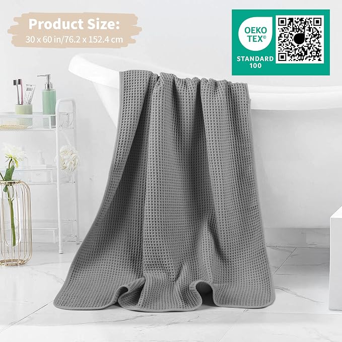 MICROFI New Microfiber Waffle Bath Towels, 2 Pieces, Soft, Absorbent, Fast Drying, Lint Free 430 GSM (30''x60''/76cm x 152cm)