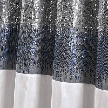 Lush Decor Night Sky Shower Curtain, Single, 72" W x 84" L, Navy & White - Sequin Shower Curtain - Sparkly Color Block Bath Curtain - Modern Glam Bathroom Decor - Extra Long Shower Curtain